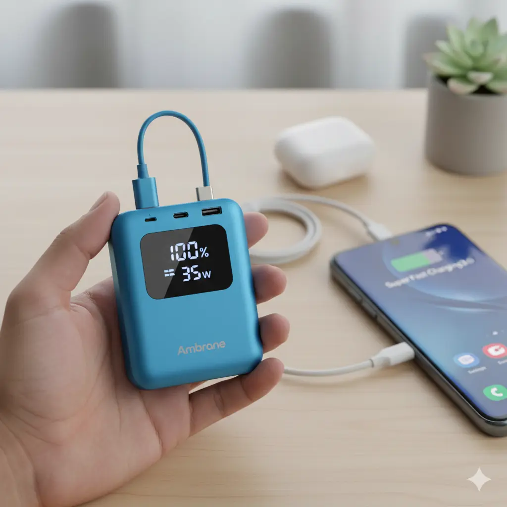 Ambrane 20000mAh 20W fast charging power bank for hostel students