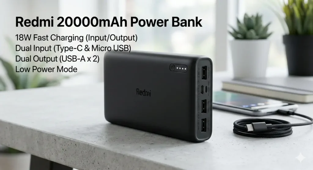Redmi 20000mAh 18W fast charging power bank for heavy smartphone usage