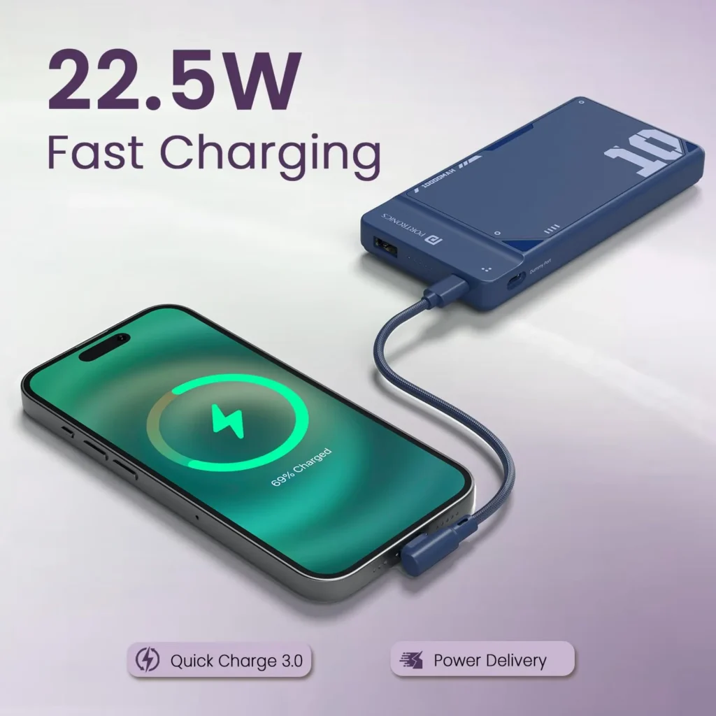 Portronics power bank 22.5W fast charging test