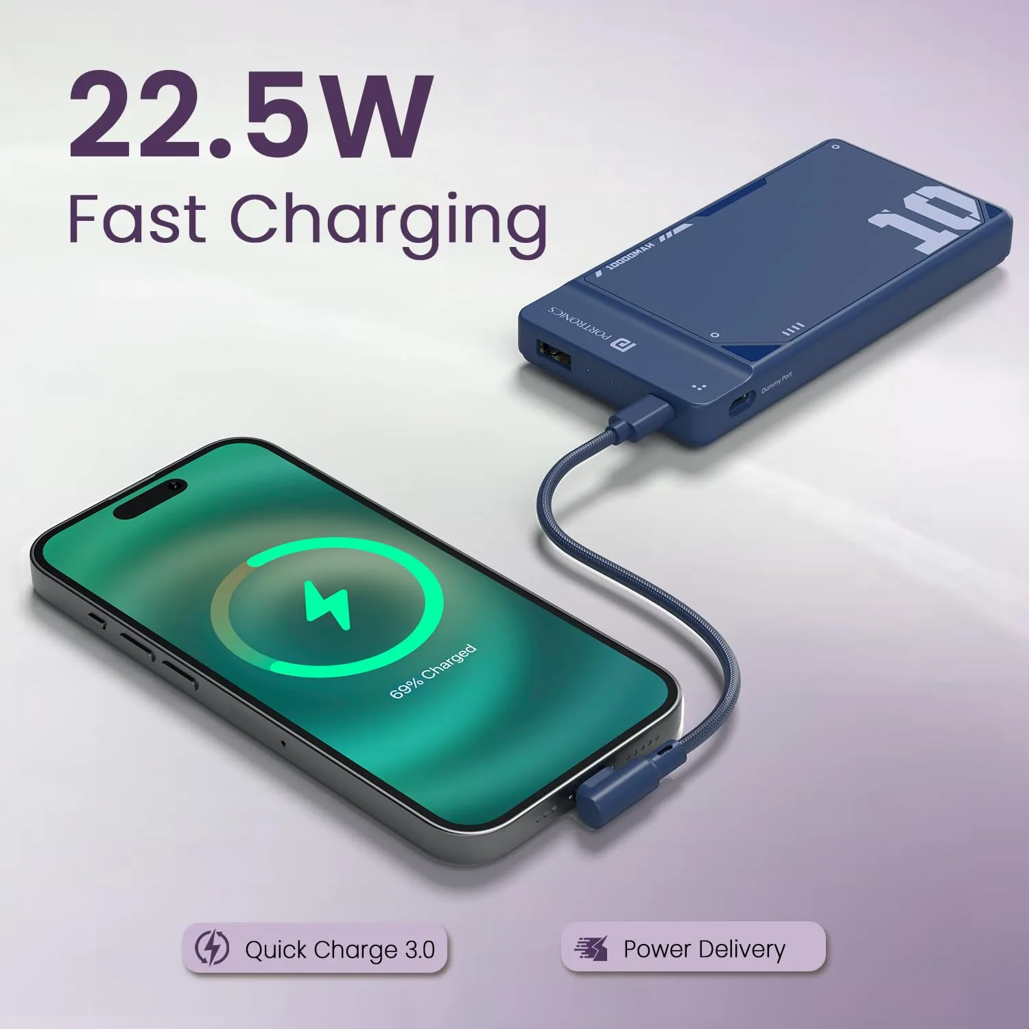 Portronics power bank 22.5W fast charging test