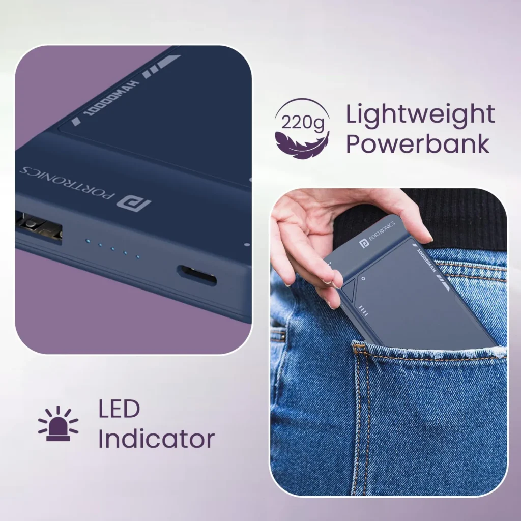 Compact Portronics 10000mAh portable power bank