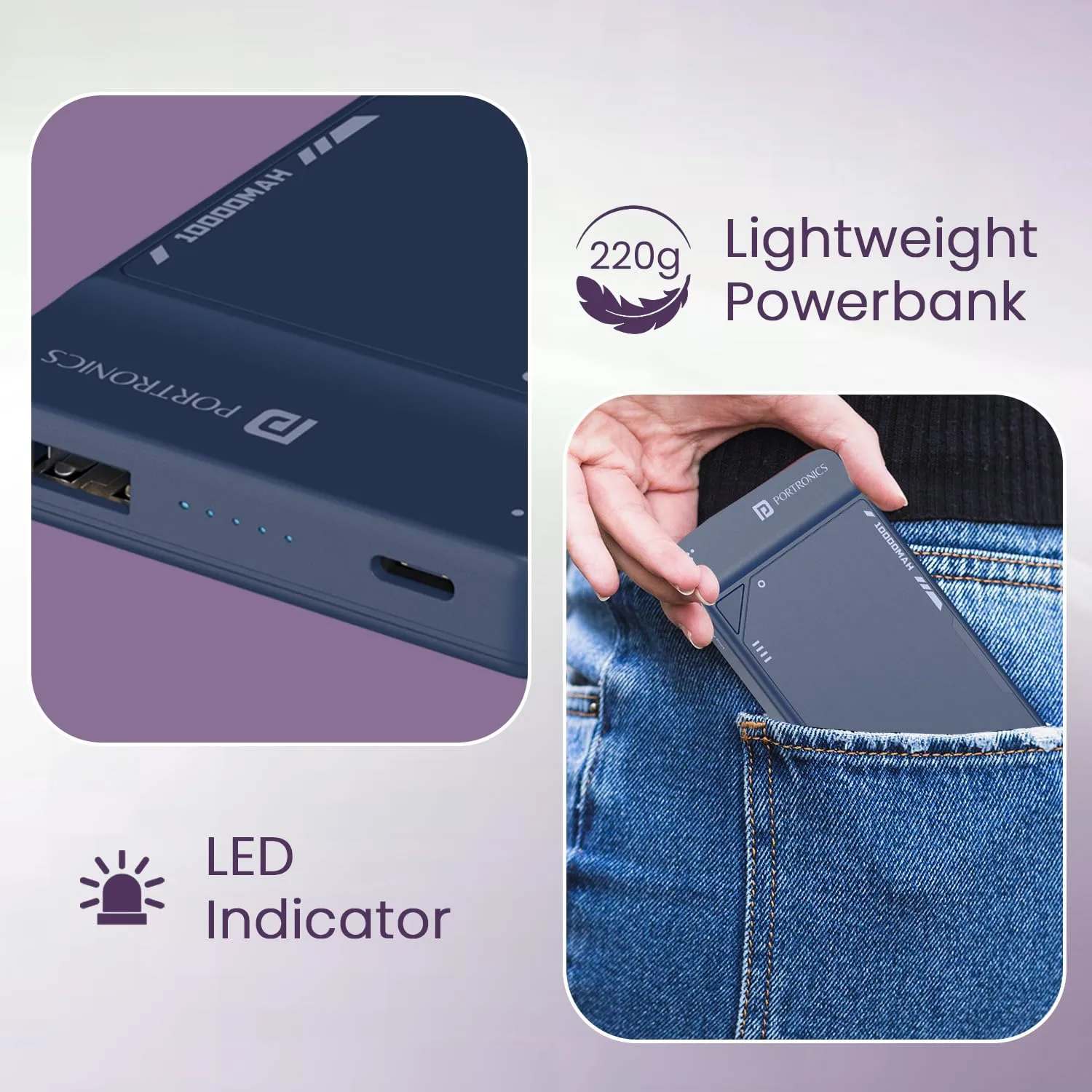 Compact Portronics 10000mAh portable power bank